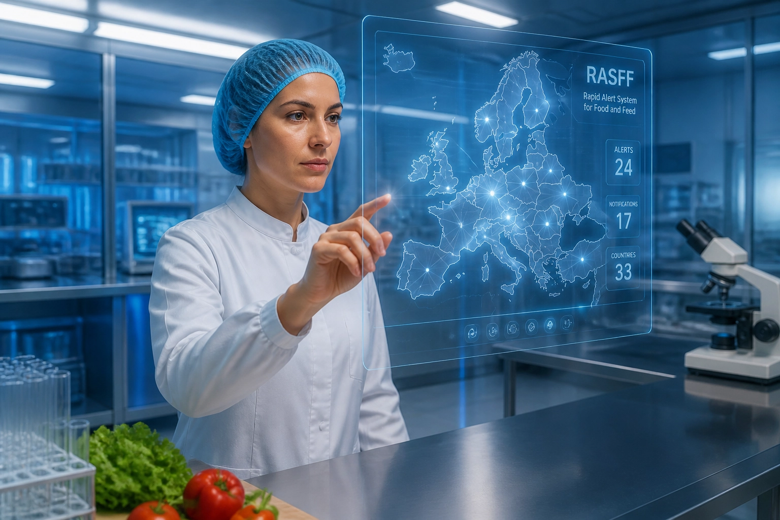 Especialista monitoriza alertas da rede RASFF para assegurar a segurança alimentar na União Europeia.