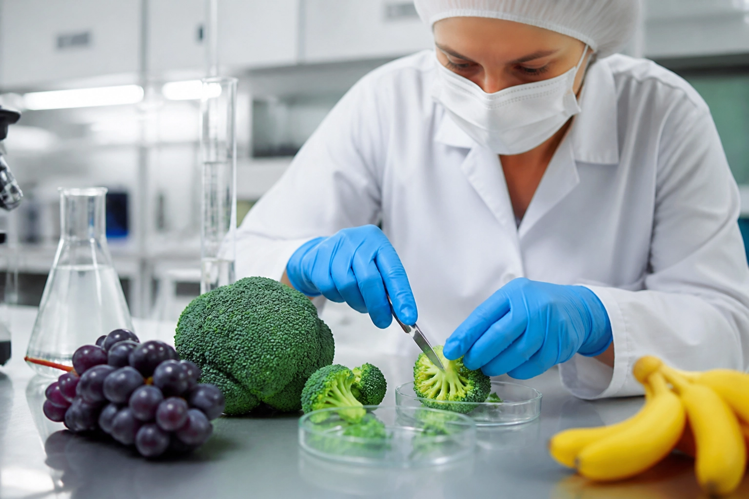 Análise laboratorial de resíduos de pesticidas em frutas e legumes para garantir segurança alimentar