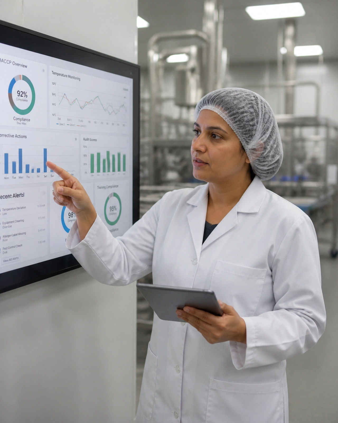 Gestora de qualidade analisando dados e soluções para a segurança alimentar