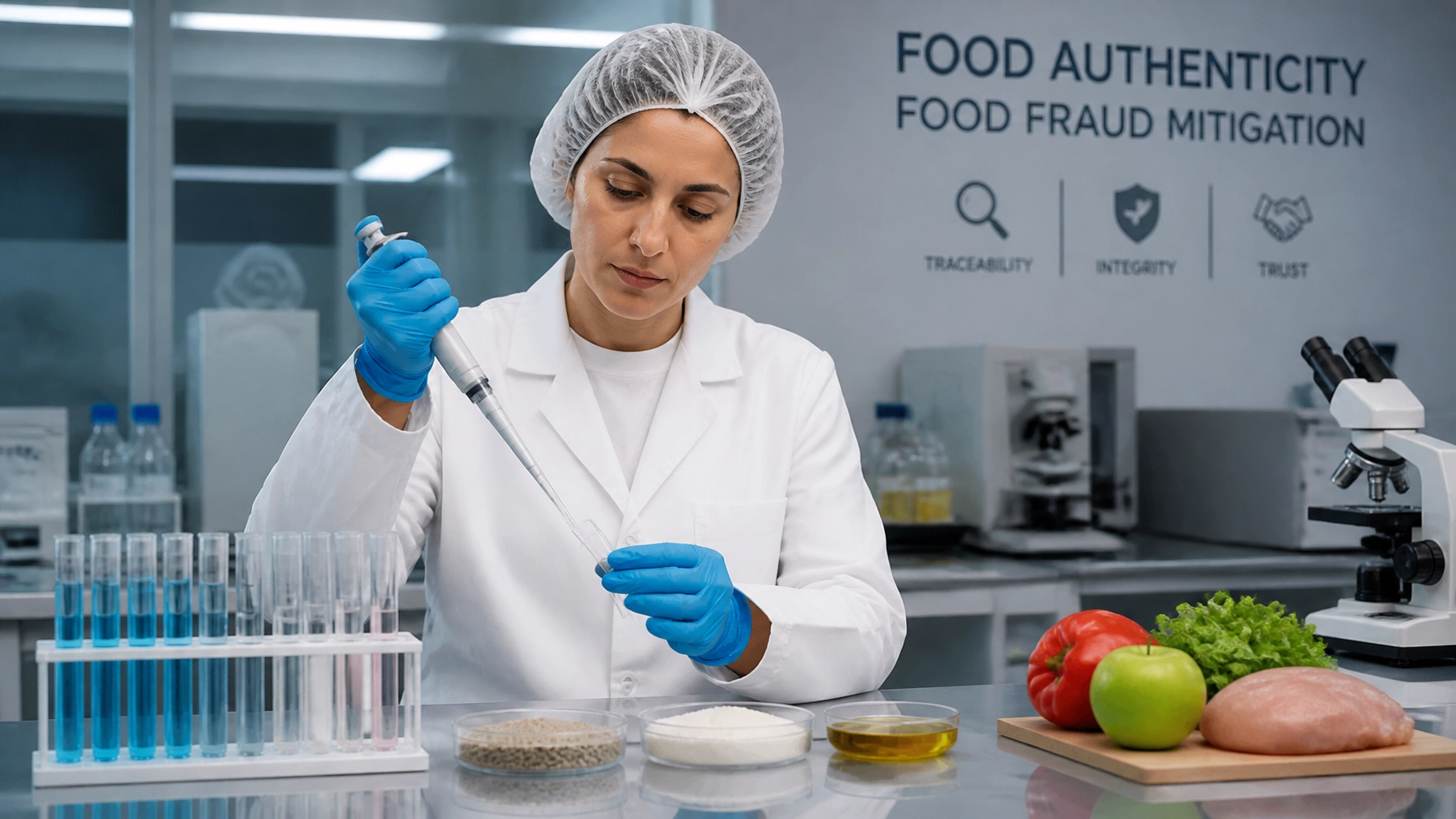 Laboratório de controlo de qualidade a realizar análises de autenticidade alimentar
