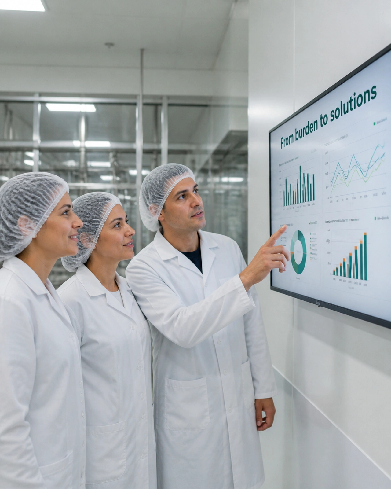 Equipa de profissionais analisando dados para transformar desafios em soluções de segurança alimentar